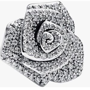 Sparkling oversized rose charm sterling silver fits Pandora bracelets necklaces